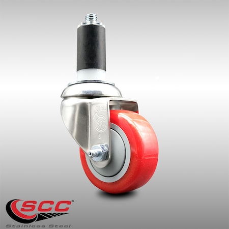 Service Caster 3.5 Inch 316SS Red Polyurethane Wheel Swivel 1-1/4 Inch Expanding Stem Caster SCC-SS316EX20S3514-PPUB-RED-114